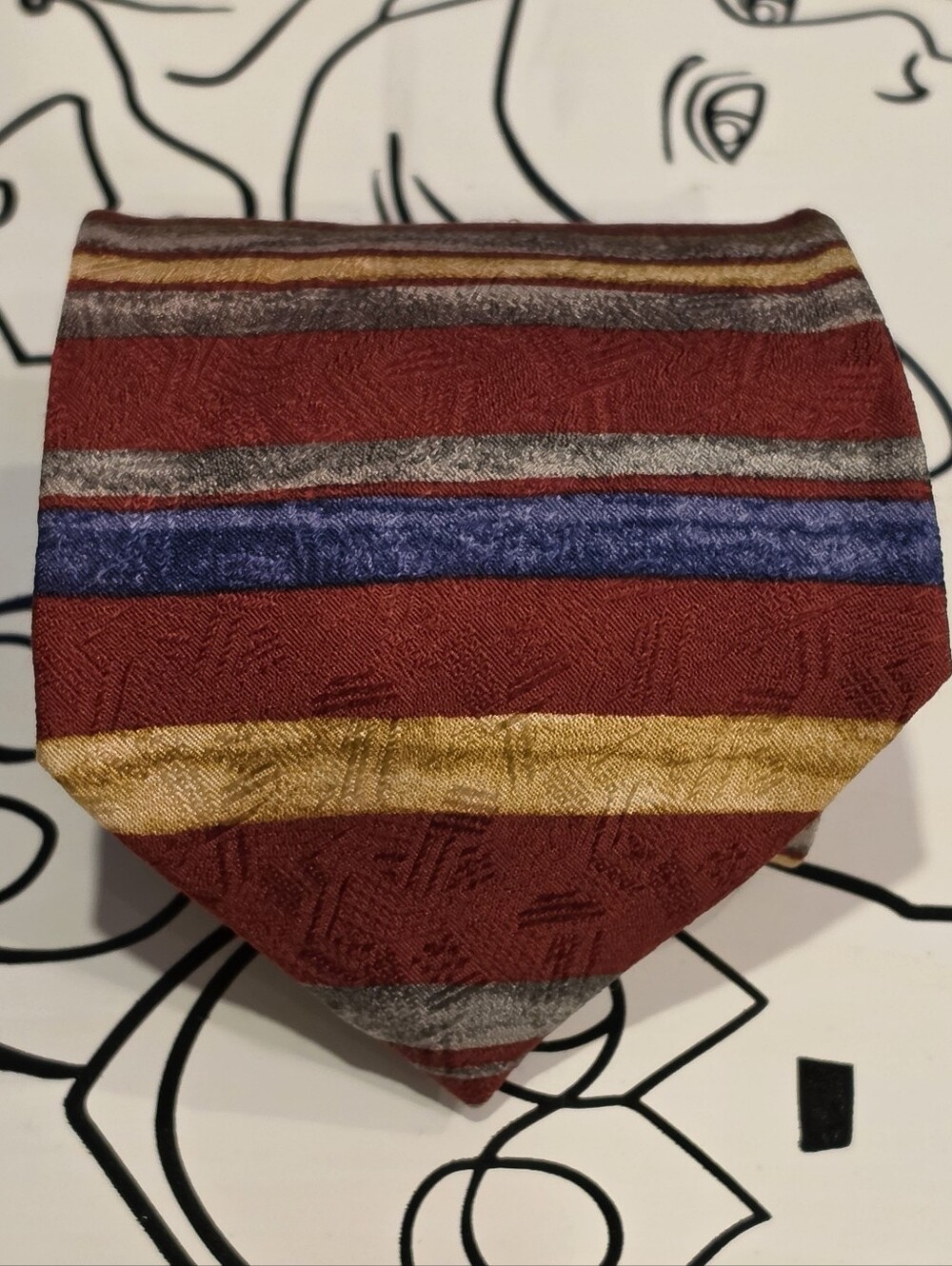 Vintage Johnston & Murphy Silk Tie Red Gold Blue Striped Jacquard USA 60 x 4